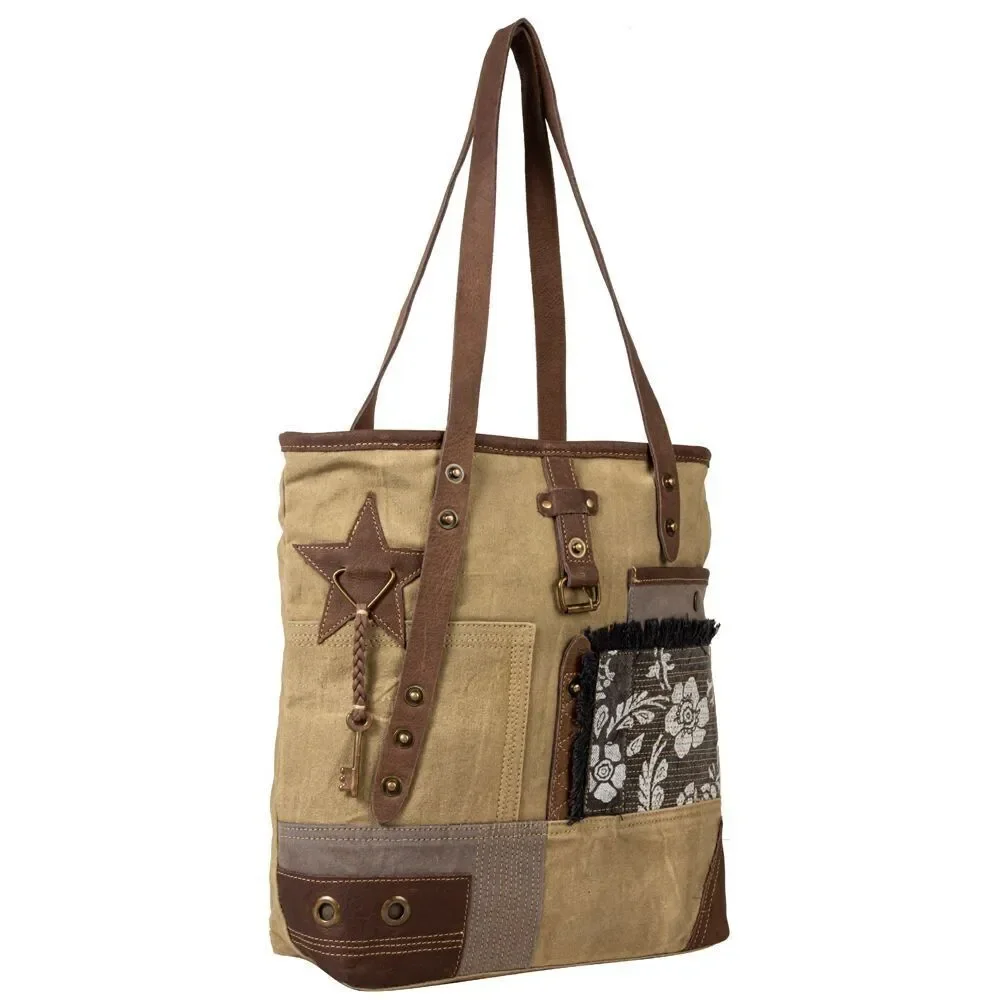 Myra Bag Handmade Vintage Tote Bag Upcycled Canvas & Cowhide Leather